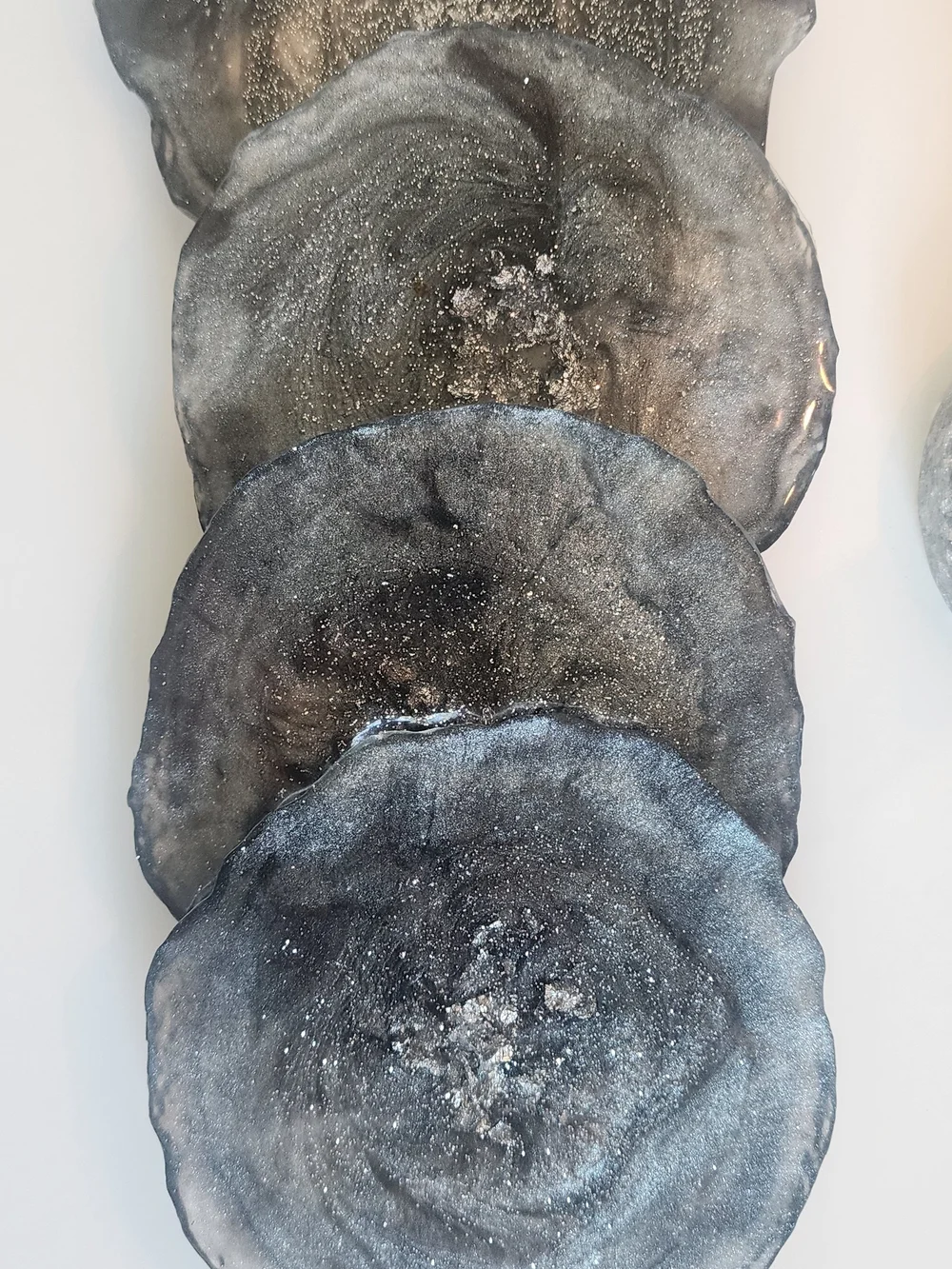 Handcrafted Gray Agate Coasters and Candle Holders with Silver Glitter Accent